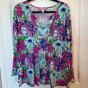 Lilly Pulitzer Pima Cotton Lightweight Long sleeve V neck top Size L